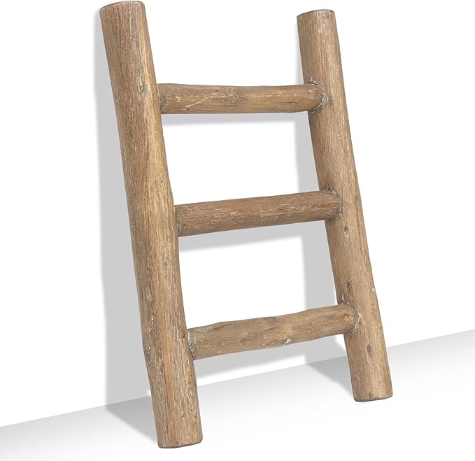 FUIN 57in Wood Blanket Ladder Living Room Decorative Wall Leaning Farmhouse Quilt Display Holder Rustic Wooden Towel Rack for Bathroom, Brown