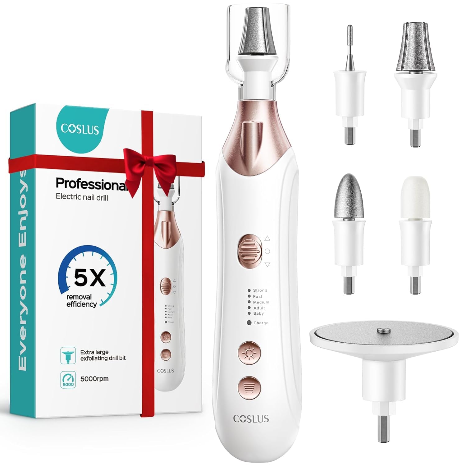 COSLUS C43 Professionelle Elektrische Nagelfräser Set: Maniküre Pediküre Set Fußpflege Elektrisch für Zehennägel, Hände und Füße, Breiterer Schleifer für dicke Nägel, 5 Geschwindigkeiten, LED Licht