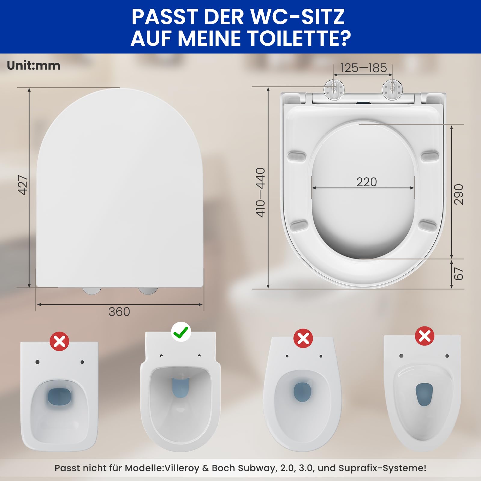 CECIPA Toilettendeckel mit Absenkautomatik, WC Sitz D Form, Klodeckel Weiß, Klobrille Quick Release, WC Deckel, Familien Toilettensitz, Klositz Soft Close,Quick Release Toilettenbrille Absenkautomatik