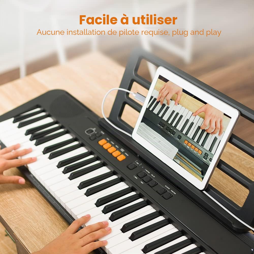 Câble USB Type-B vers Midi 1,5 m Câble USB OTG compatible avec iPhone, appareils iOS, contrôleur Midi, instrument de musique électronique, clavier midi, interface audio, microphone USB