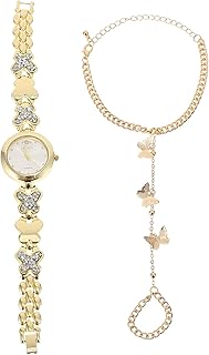 Cyrstal Birthday Wife Elegante com Mulheres Natal Strass Pulso Namorada Decoração Menina Borboleta Dia dos Namorados Pulseira Delicada Relógio Aniversário Mãe Presente Moda para, Dourado, ouro rosa, 21X3CM, Centímetro