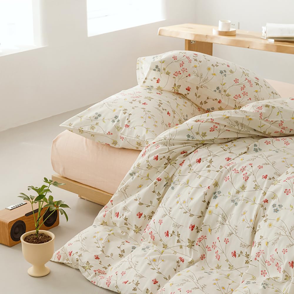Covebett Pink Floral Duvet Cover 100% Cotton King White Pink Colourful Flowers Meadow Luxury Breathable Cotton Bedding Set Comforter Cover 220x230 cm with Zipper Closure and 2 Pillowcases 50x75 cm - Image 2