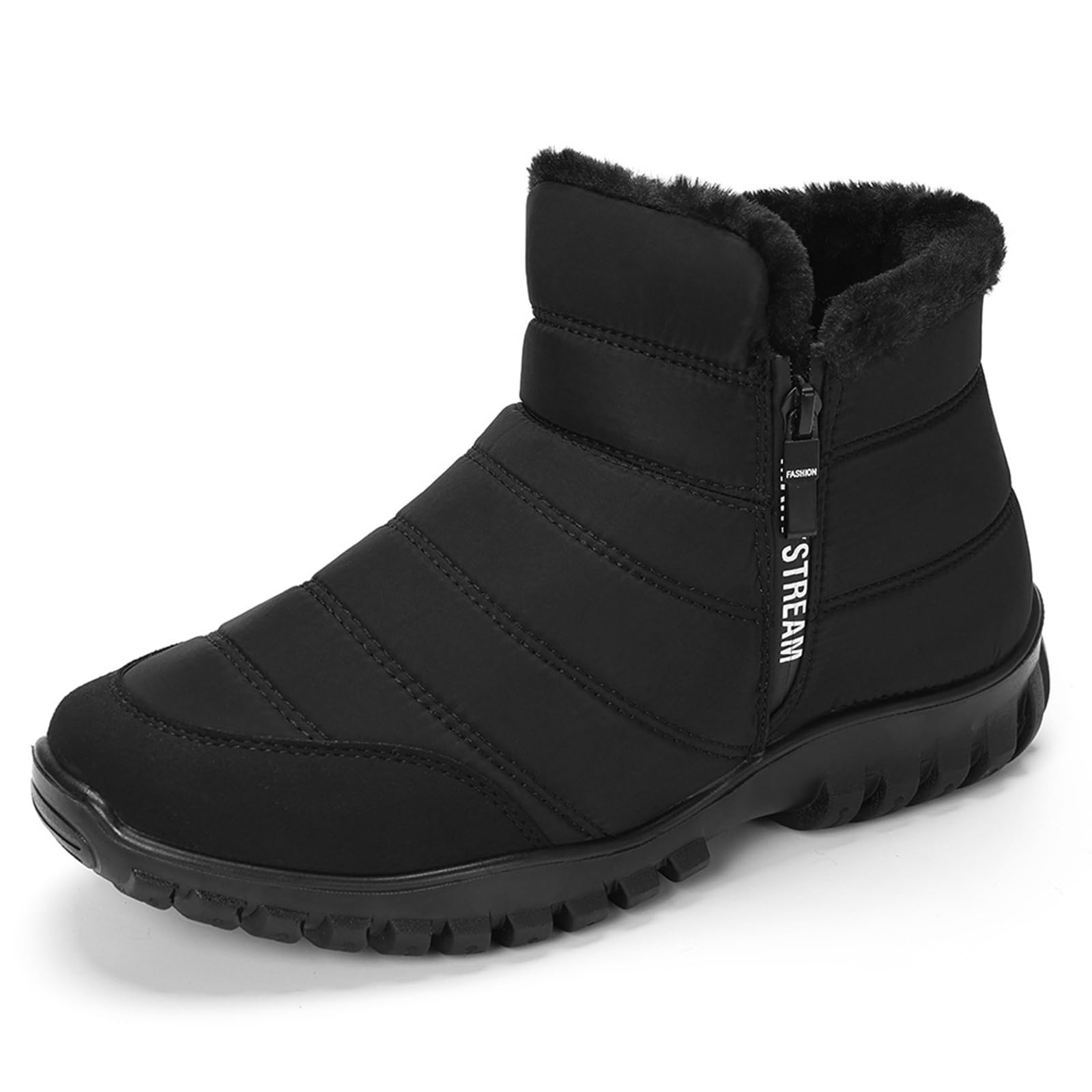Mens Winter Snow Boots Fur Lined Warm Ankle Boots with Zipper Closure Waterproof Outdoor Boots Comfortable Walking Shoes