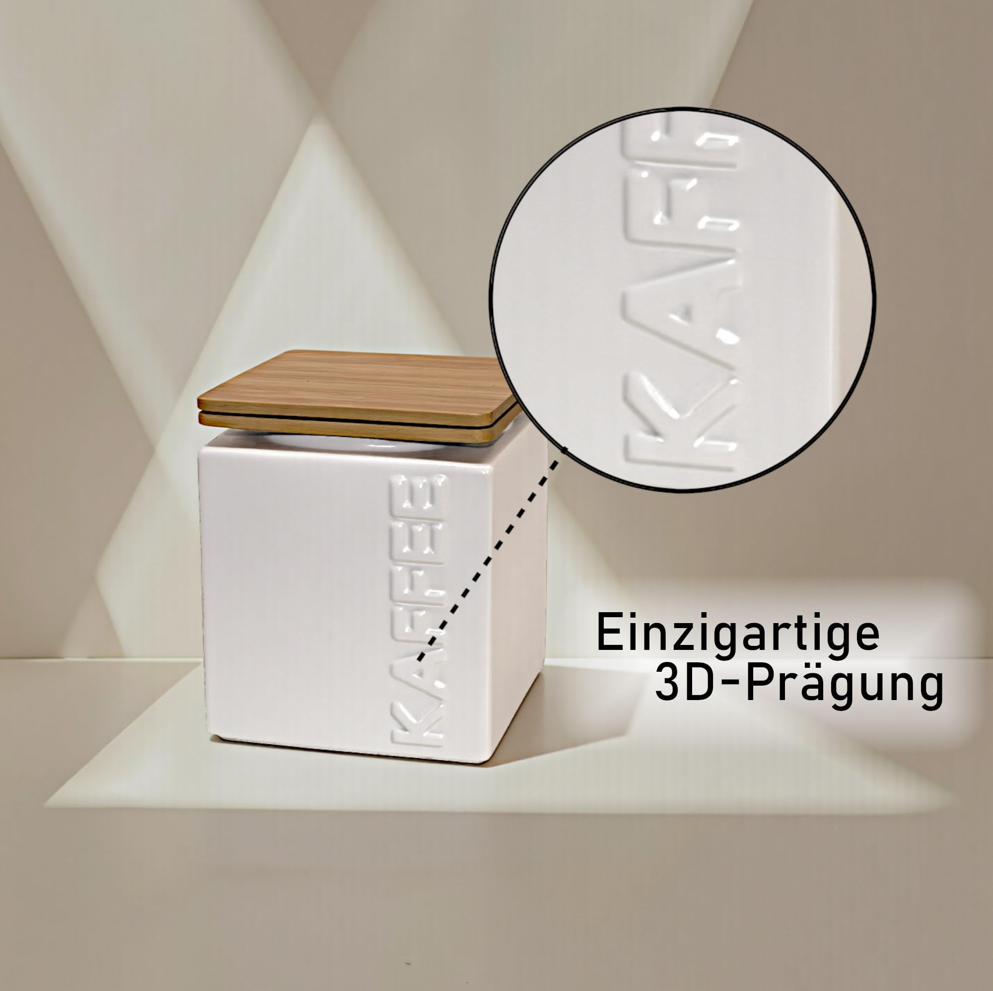 Kaffeedose & Zuckerdose Set - Luftdichtes Vorratsdosen Set Keramik - 2x Dosierlöffel Bambus - Bambusdeckel