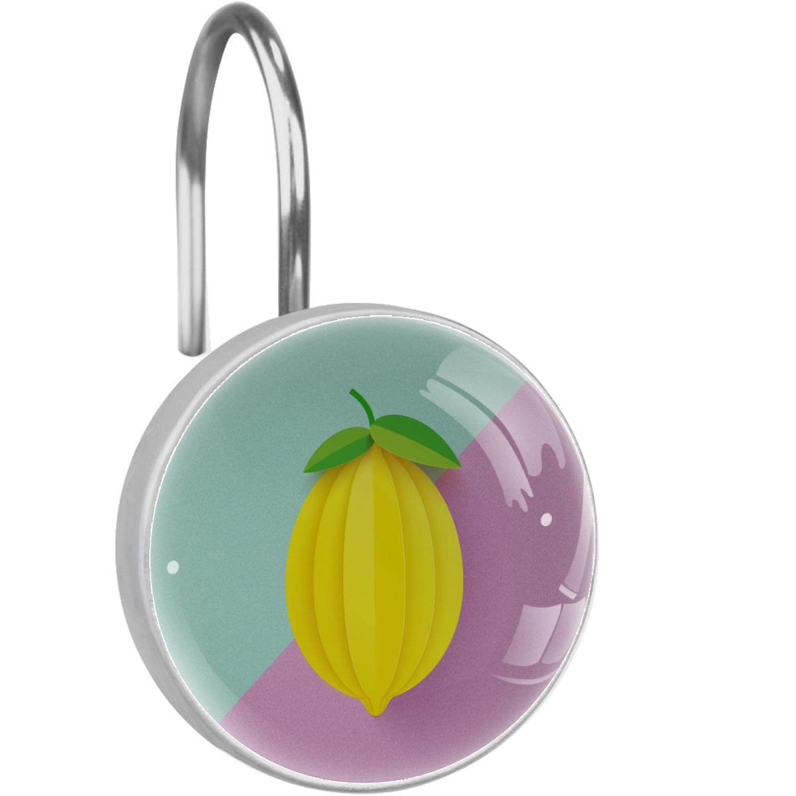 Crochets de douche inox lot de 12 anneaux art jaune vert rose pour rideaux de salle de bain