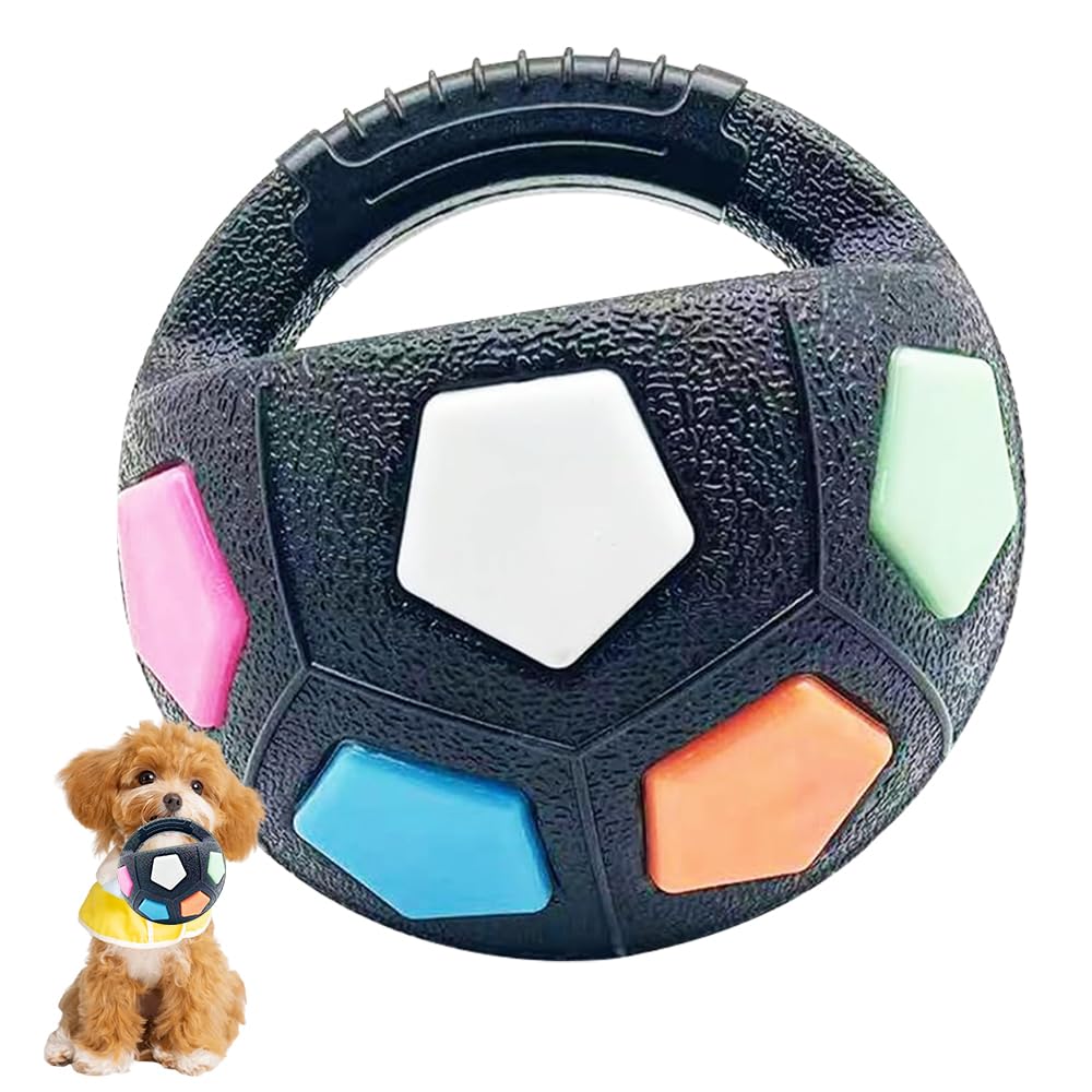 Rppiup Dog Ball with Handle, Football Shape Interactive Dog Ball, Strong Rubber Interactive Dog Toys Snuffle Ball, Toss and Fetch Dog Toys for Boredom, Training & Outdoor Games for Small & Medium