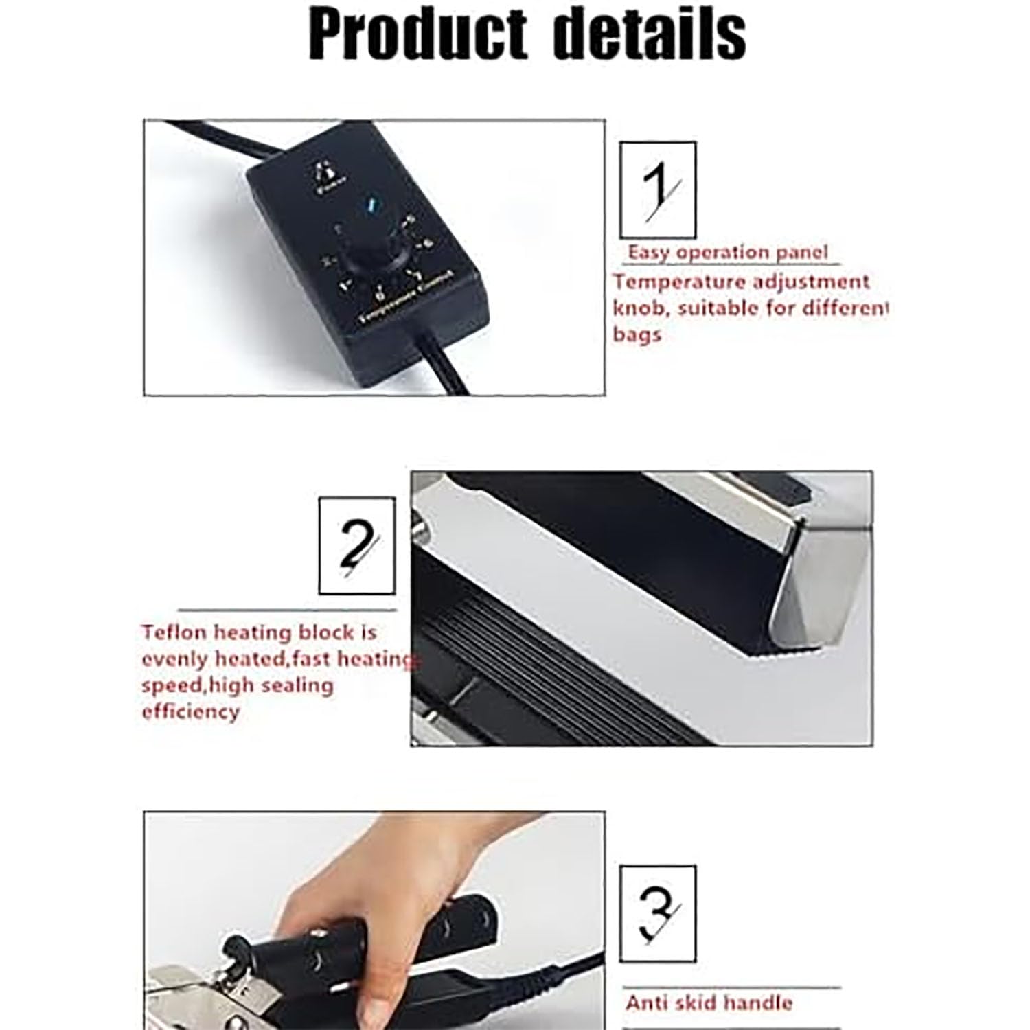 Sigillatrice portatile per sacchetti, con controllo della temperatura da 0 a 300 °C e larghezza della guarnizione di 15 mm per borse, fogli, mylar, carta kraft