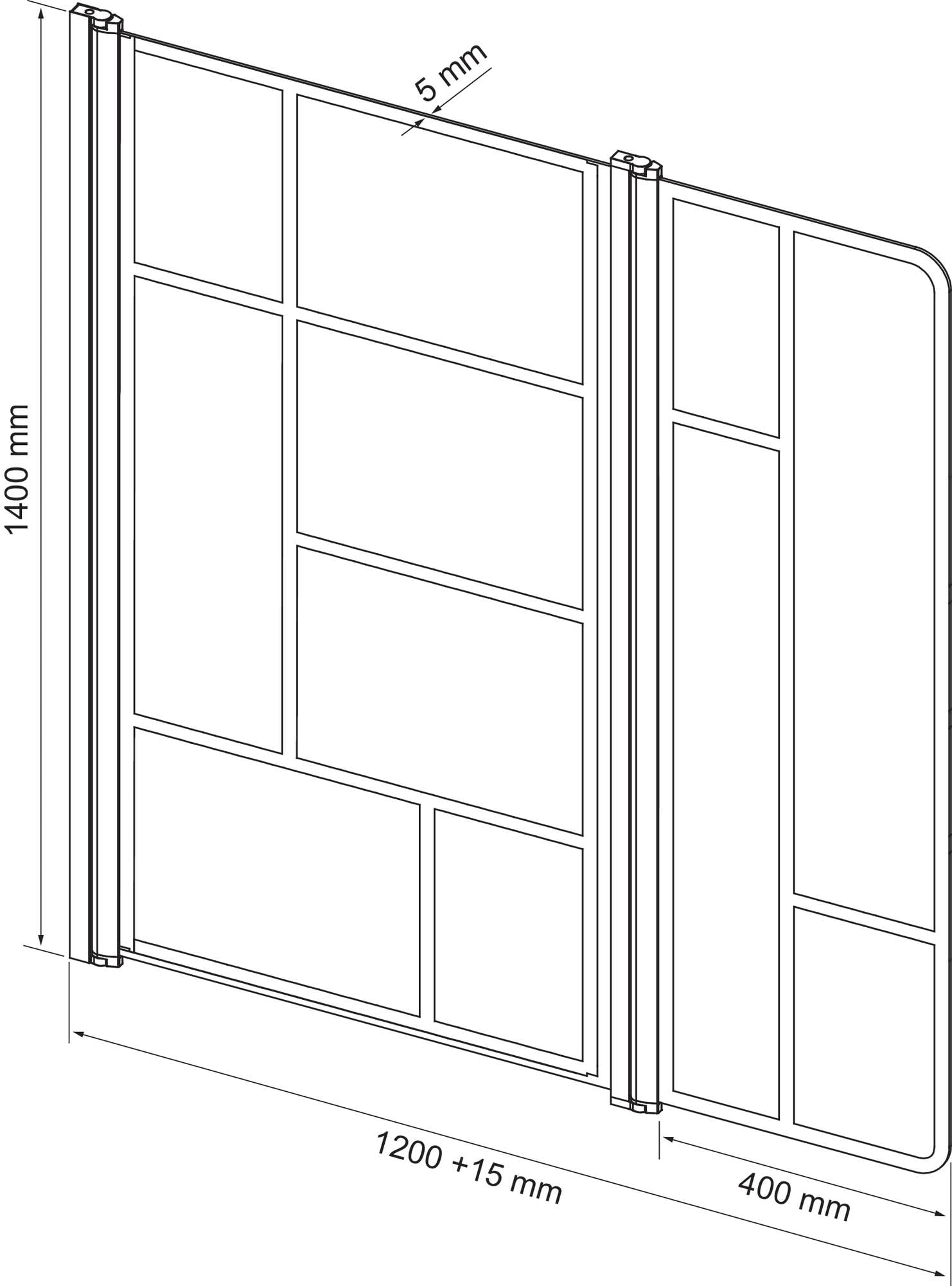 Mampara de baño FABRILIA - Diseño industrial de cuadrícula irregular negro mate. 120x140cm - Grosor 5mm - Tratamiento antical - Perfil ajustable negro mate (-2cm) - Vidrio templado
