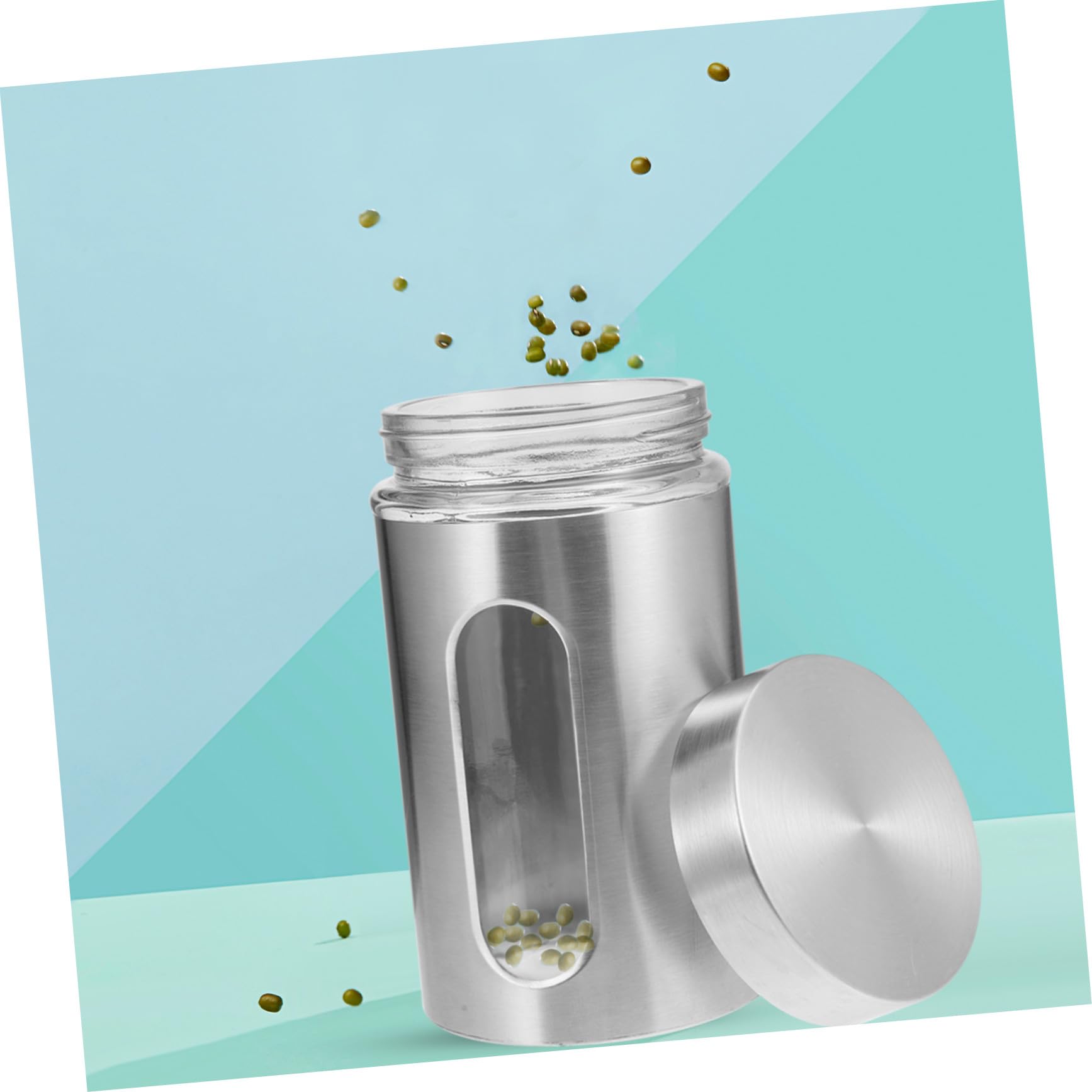 TOYANDONA Edelstahl Vorratsglas für Trockenvorräte und Tee 950ml mit Robustem Glasbehälter Einfachem Design für Küche und Haushalt Silber