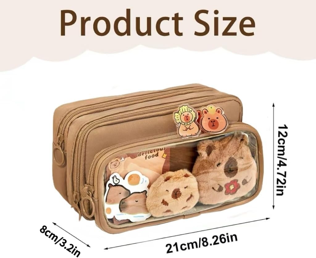 Capybara Pencil Case,Cute Detachable Clear Pencil Case Aesthetic Large Multi-Layer Pen Case,Kawaii Stuff Pencil Box Capybara Zipper Pencil Pouch with Stickers,Capybara Stationery School Supplies - Image 2
