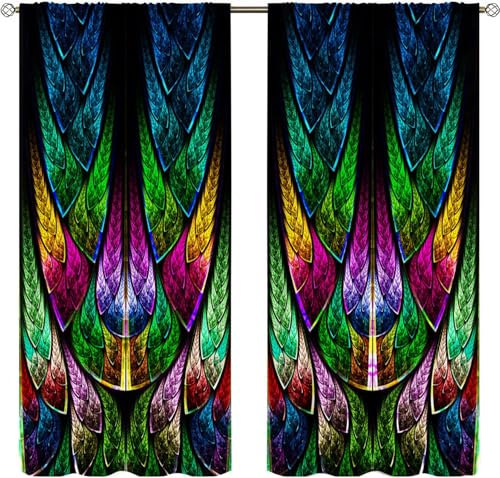 ZhiRain Abstract Curtains Curves Stained Glass Pattern Weathered Colors Floral