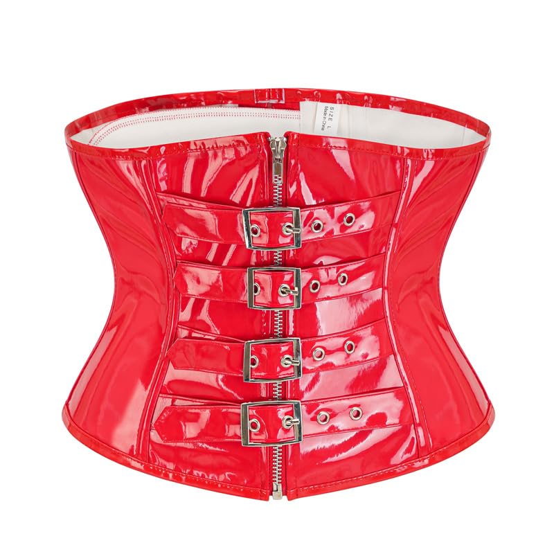 luolingongjue Women’s Leather Zipper Corset Belt | Short Waist Corset with Front Closure | Stylish Belly Shaper for Outerwear-picture-21