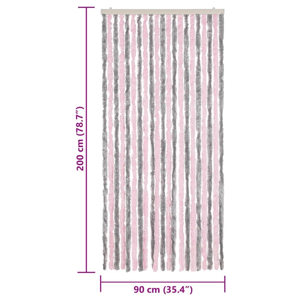 Fliegenvorhang Silbergrau und Rosa Chenille 90x200 cm Türvorhang mit Haken geräuscharm verstellbar Privatsphäre Wärmeisolierung für Fenster Balkontür Terrasse