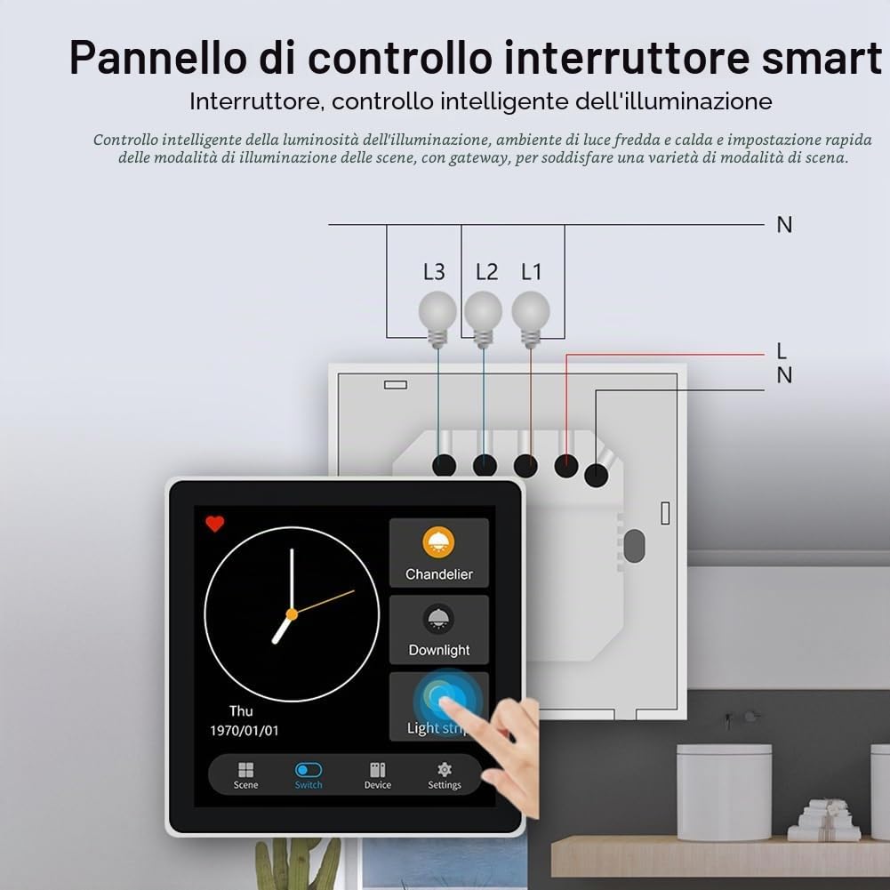 Tuya Smart Home Pannello di Controllo Multiplo Zigbee Smart Home da 4 Pollici con Pannello di Interruttori e Schermo Touch Wall - Spina UE