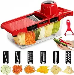 Ralador e Fatiador 6 em 1 Premium – Corte Legumes em Segundos | Lâminas de Aço Inox, Coletor Antiderrapante, Protetor de Mãos e 6 Lâminas Intercambiáveis