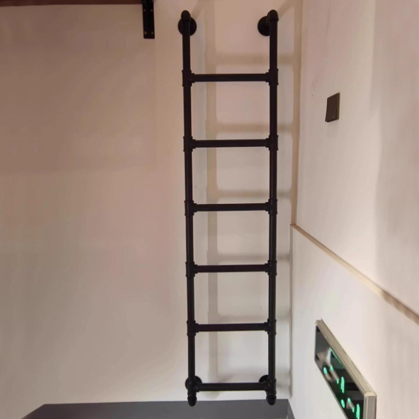 Wall Mounted Metal Step Ladder - Attic Stairs Basement Egress Ladders Heavy Duty Emergency Fire Climbing Ladder Black Wrought Iron Loft Bunk Bed Ladder(170cm/67in)