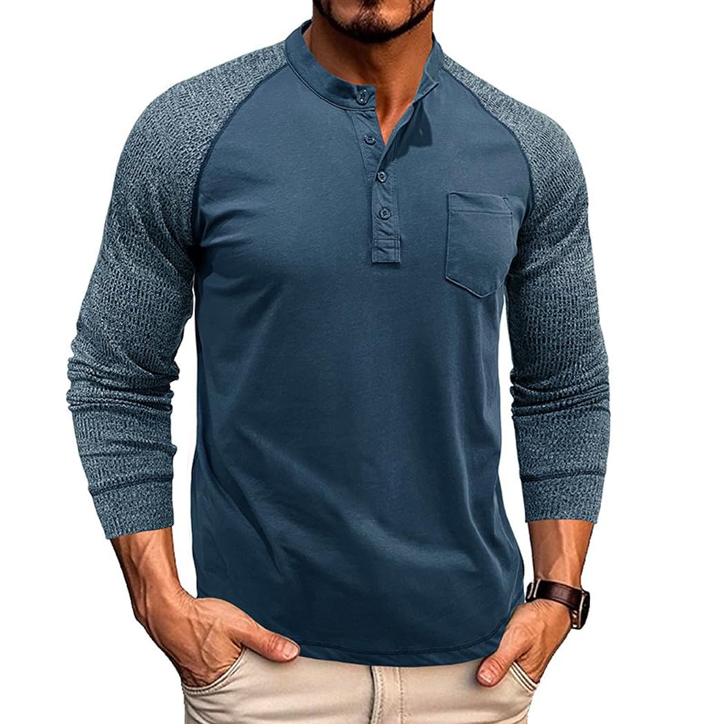 Henley T-Shirts pour Hommes Chemises à Manches Longues Détendu en Forme Tee Shirt Décontracté Homme Douce et Confortable CS44