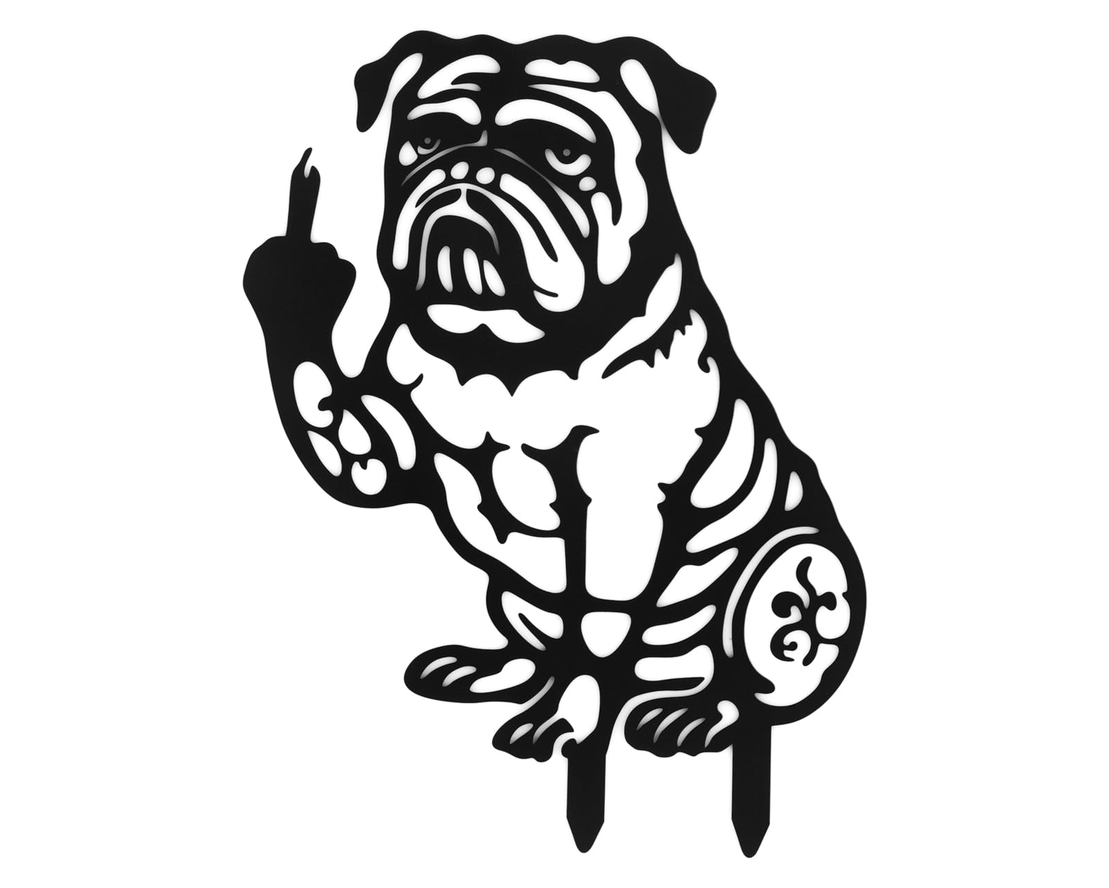 ds. distinctive style Bulldog Decor Funny Middle Finger Bulldog Statue Metal Black Dog Yard Art for Outdoor Garden, Patio, Pathway
