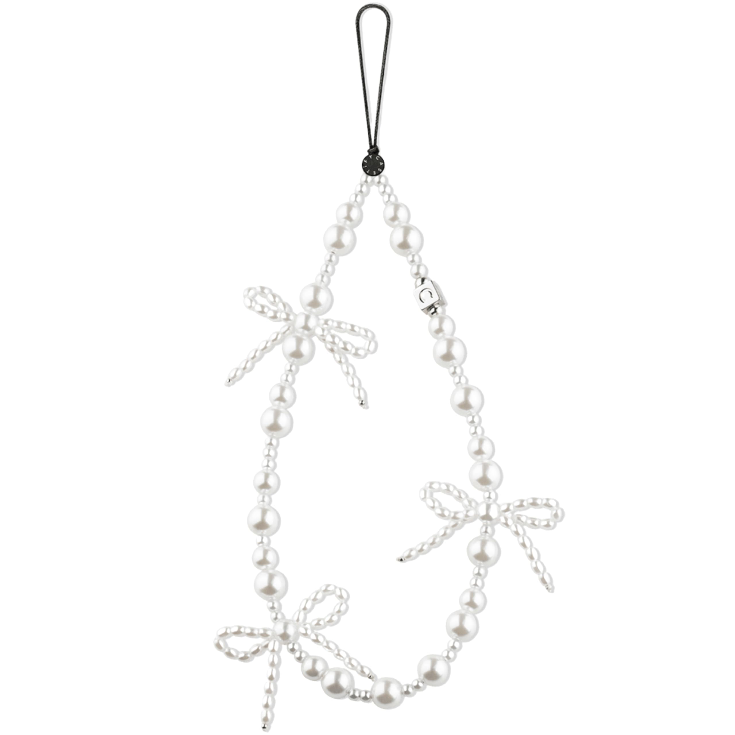 SNOWY SHOP Frosted Bow Pearl Beaded White Phone Charm Wristlet – Cute Hand Chain Lanyard & Hanging Keychain Mobile Accessory for Girls & Women-image-13
