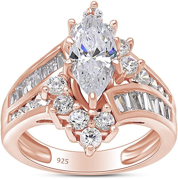 AFFY Marquise & Round Cut White CZ Cocktail Engagement Ring in 14k Gold Over Sterling Silver (3.20 cttw)