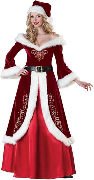 Fanessy Femme Robe De Noel Deguisement Medivale Longue Rouge Robe A Manche Longue En Laine Avec Chapeau Robe De Mere Noel Vintage Renaissance Amazon Fr Vetements Et Accessoires