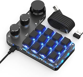 BRIMFORD Customized Mini Keyboard 2.4G Receiver Wireless USB-C Mechanical Hot Swap Keyboard Programmable Hot Keys RGB Memory Layers for Macro Gaming Software OSU Copy Keypad (12 Keys Black)