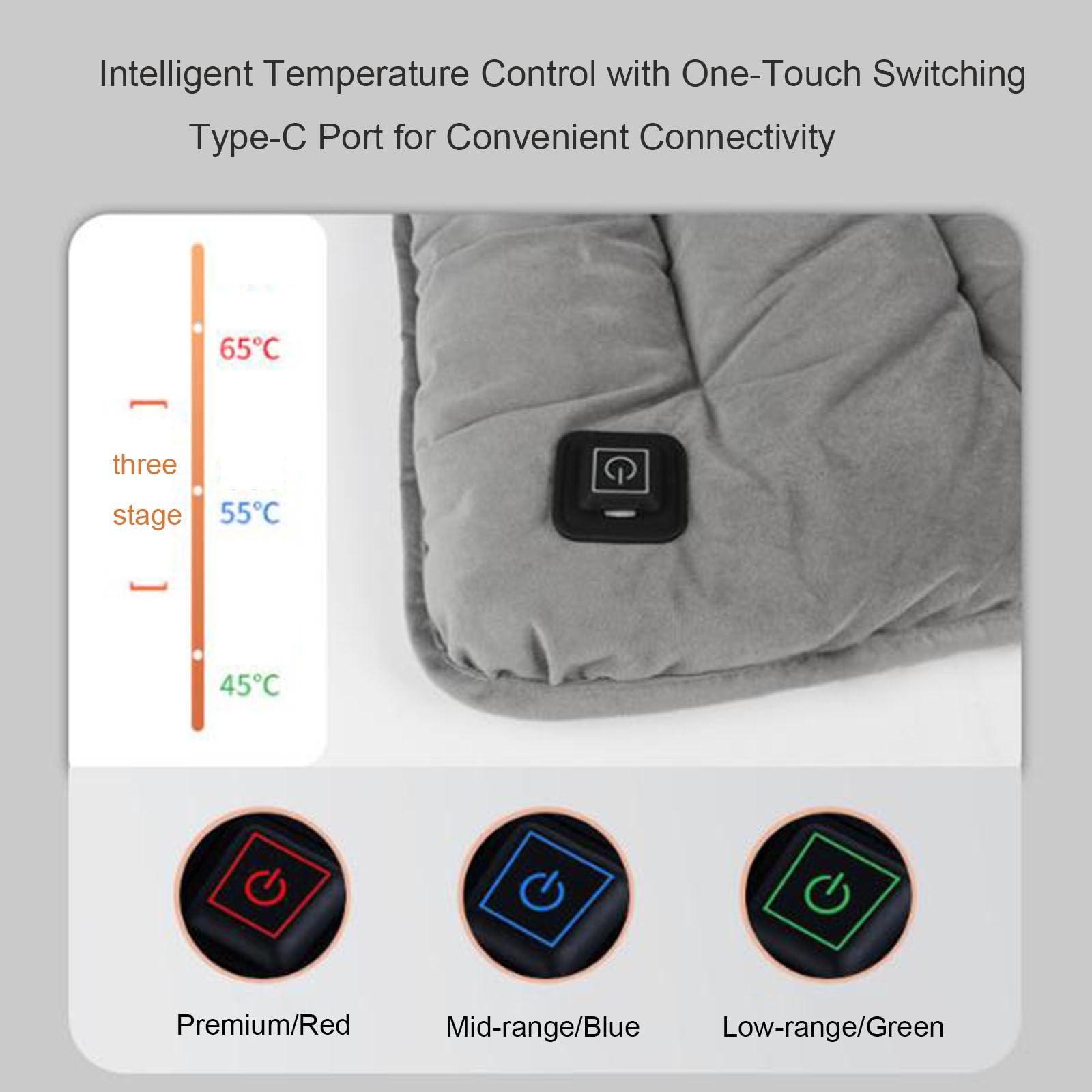 Cuscino Riscaldato per Sedia da Ufficio, Cuscino Riscaldato USB, Cuscinetto di Sedile Elettrico Portatile con 3 Impostazioni di Calore per Giochi e Sport da Campeggio
