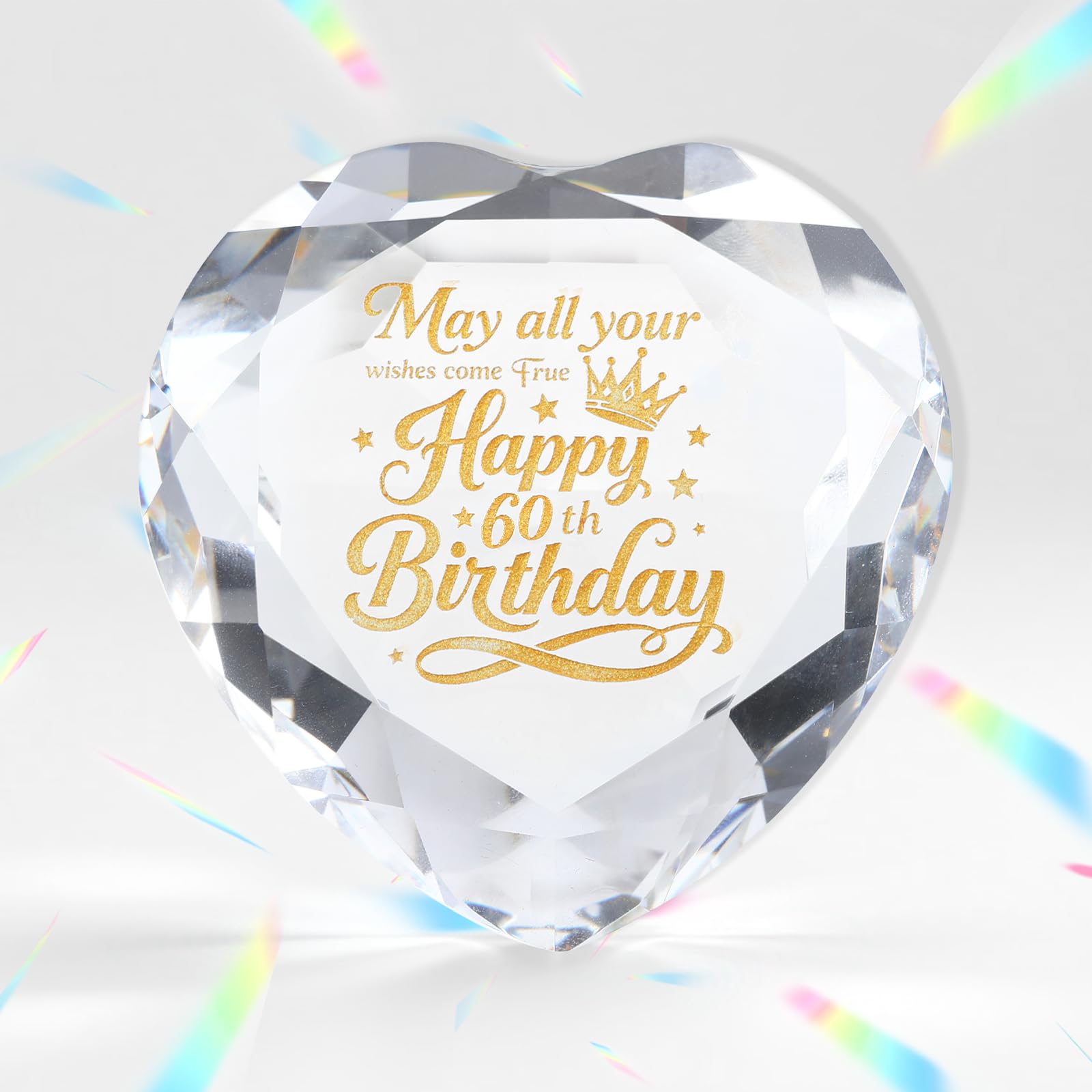 60th Birthday Gifts for Women, Crystal Gifts Heart Glass Keepsake with “Happy 60th Birthday” Engraving, Elegant Gift for Mum, Grandma, Wife, Friends, Anniversary or Home Decoration with Black Gift Box — image 1