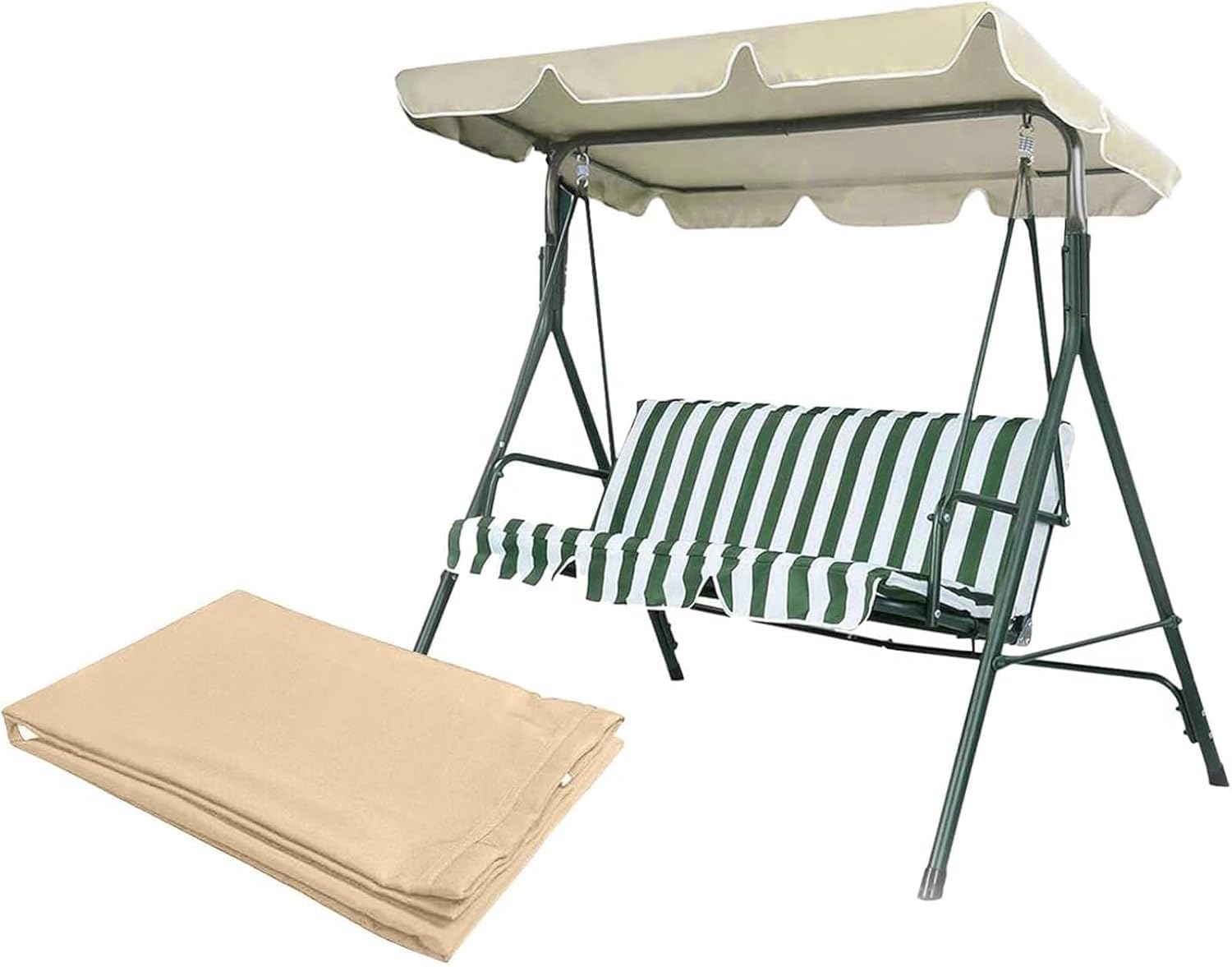 Telo di Ricambio per Altalena, Universale, Impermeabile, Resistente Ai Raggi UV, per Altalena, 2 O 3 Posti, per Parasole, Amaca da Esterno, Beige, 249x185x18CM