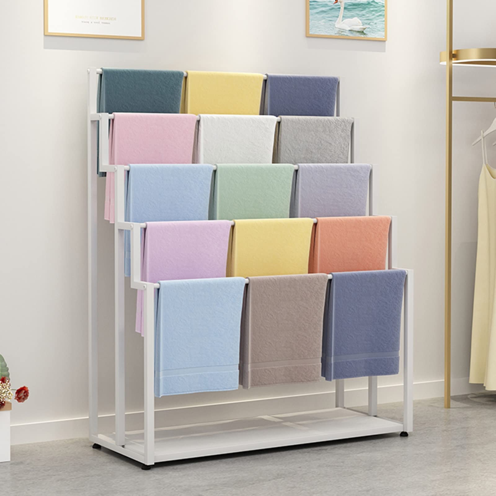 UWYTGF Commercial Multifunctional Display Stand Rack Holder for Scarf/Jeans/Towel/Shawl,Floor Standing Metal Large Scarf Storage Organizer,White,Length80Cm