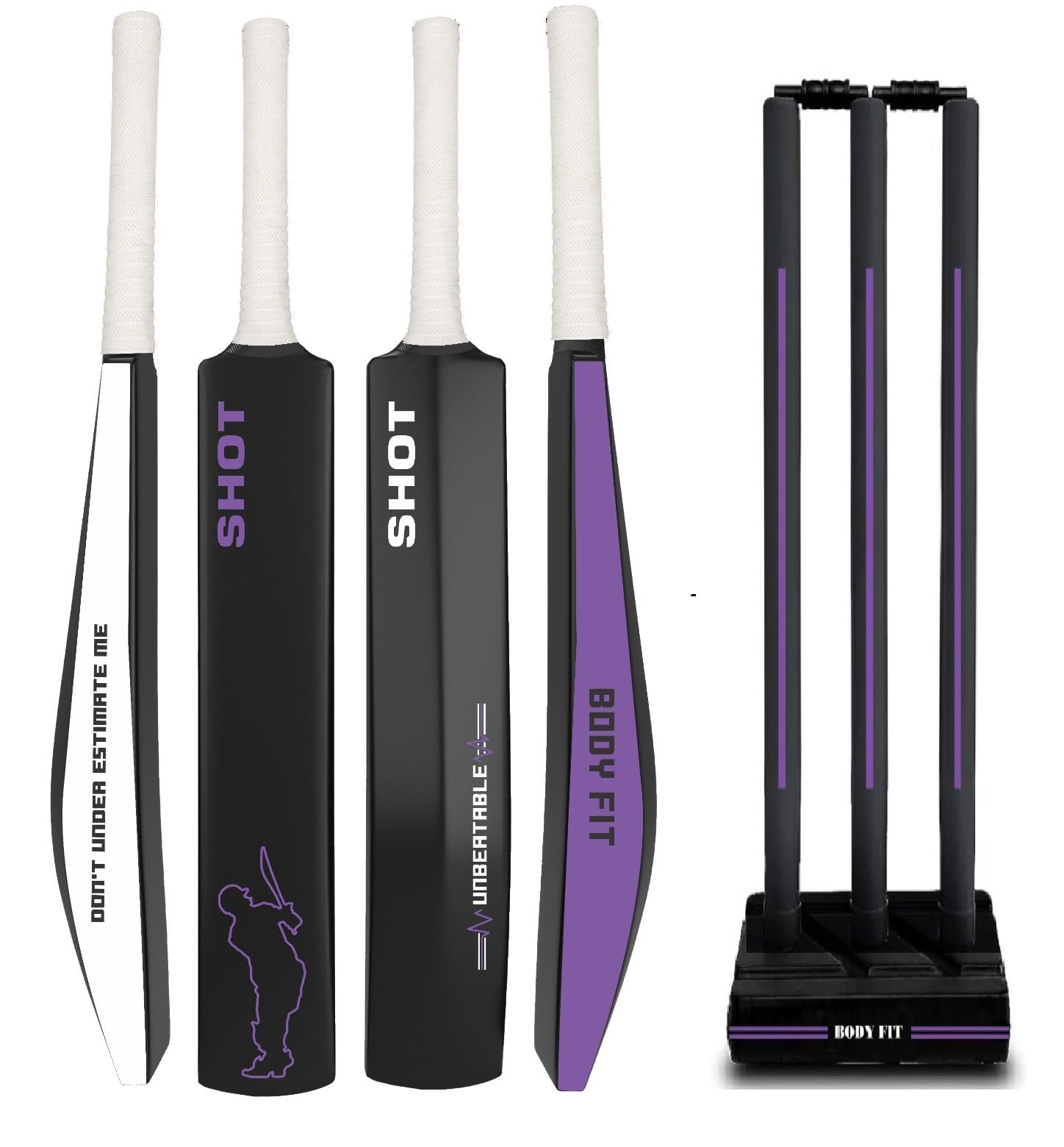 Bodyfit Shot Heavy Duty Plastic Premium Cricket Bat for Men, Women & Children | Lightweight| Full Size| | Hard Plastic Bat| Premium Cricket Wicket Set l 3 Stumps+2 Bails+1 Stand Set.(Purple)-picture-30