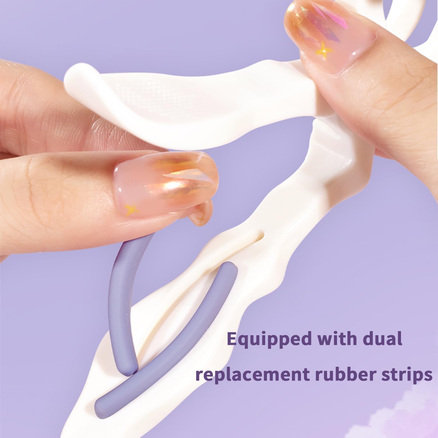 Eyelash Curler, Plastic Eyelash Curlers with Silicone Refill Pads Cute Eye Lash Curler Makeup Tool for Women Girls No Pinching, Purple Eyelash Curler
