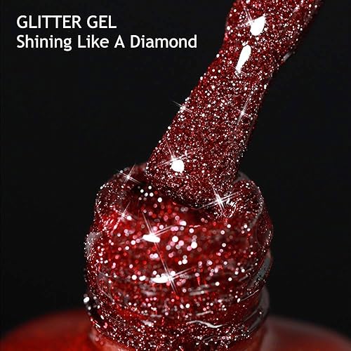 Miniatura 2 de VERONNI Esmalte de uñas de gel con purpurina reflectante Diamond Sparkle Soak Off UV LED brillante, esmalte de uñas en gel con purpurina Bungee