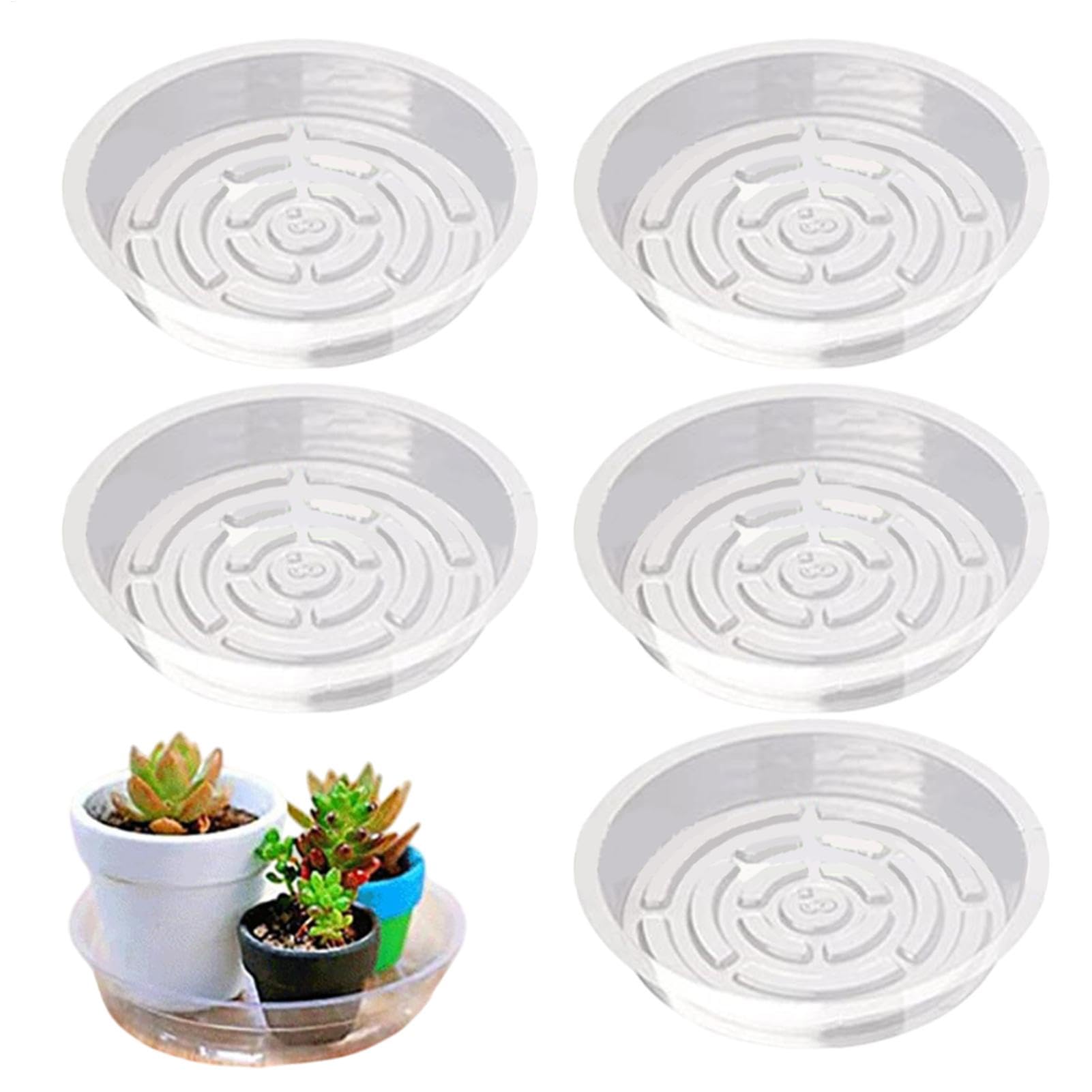 Plant Saucers - Plant Pot Drip Tray - Small Clear Planter Dish | 5x Indoor and Outdoor Plant Saucer Pot Trays | Durable Flower Pot Plates for Protecting Furniture, Floors, and Surfaces