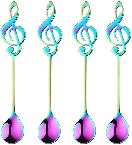 Miniatura 6 de Falytemow Cucharas de diseño de notas musicales de acero inoxidable 304, cucharaditas creativas para café, té, postre, bebida, mezcla, batido,