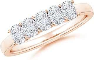 Angara Lab Grown Prong-Set Cushion Rectangular Diamond Five Stone Wedding Ring in Silver / 14K Solid Gold/Platinum | April Birthstone, Birthday, Engagement, Anniversary Jewelry Gift for Women