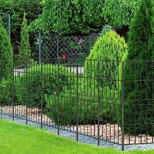OUSHENG Decorative Garden Fence Fencing 10 Pack, 37.5in (H) x 10ft (L) Rustproof Metal Wire Panel Border Animal Barrier for Dog, Flower Edging for Yard Landscape Patio Outdoor Decor, Square