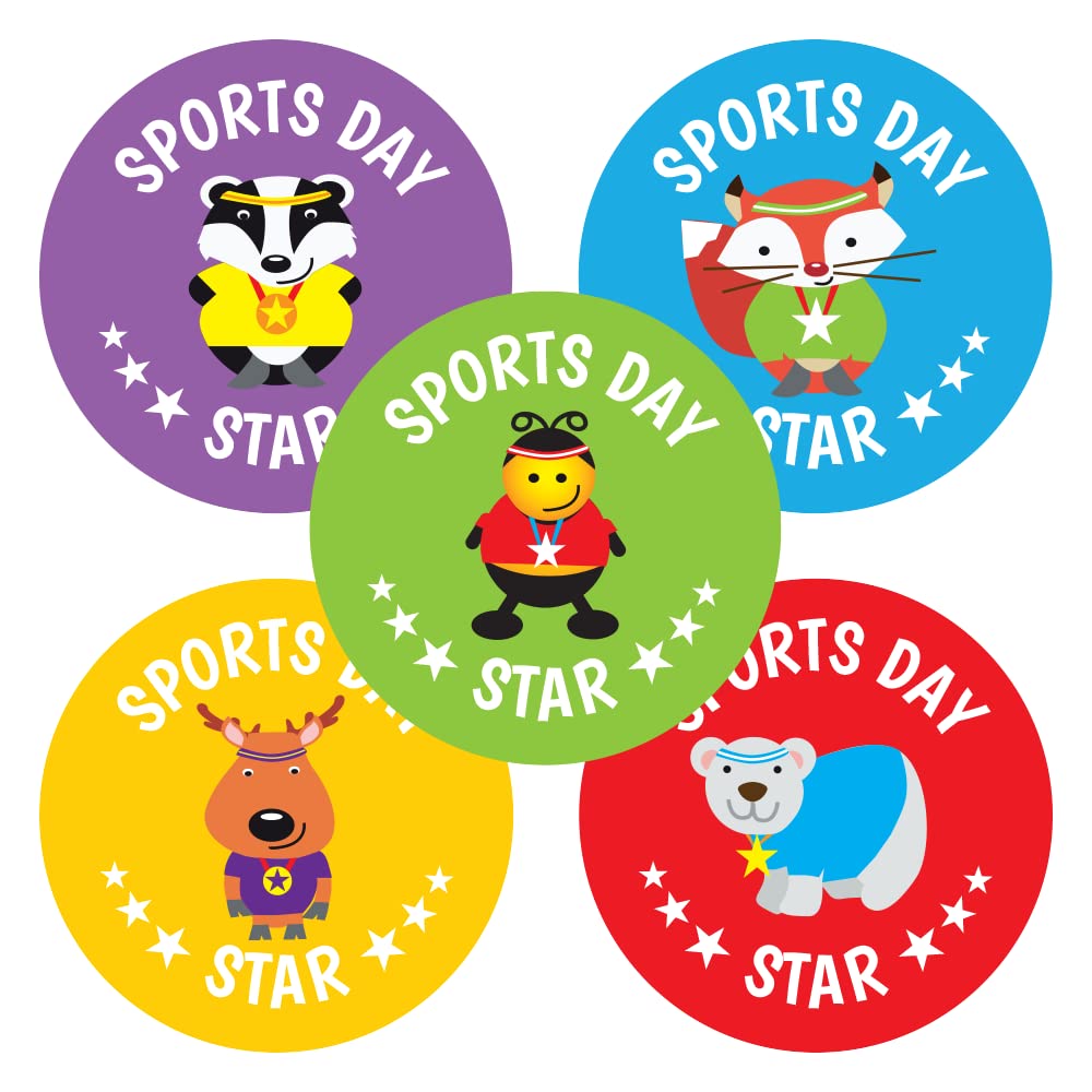 SuperStickers Animal Sports Day Star Sticker Variety Sheet. 125 stickers. 28mm.