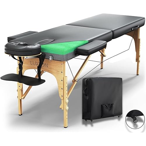 Luxton Home Premium Foam Massage Table Portable Foldable Massage Bed Height Adjustable, 72 Inches Long 27 Inches Wide Home Salon Spa Bed Tattoo Table with Accessories & Rolling Case, Easy Set Up