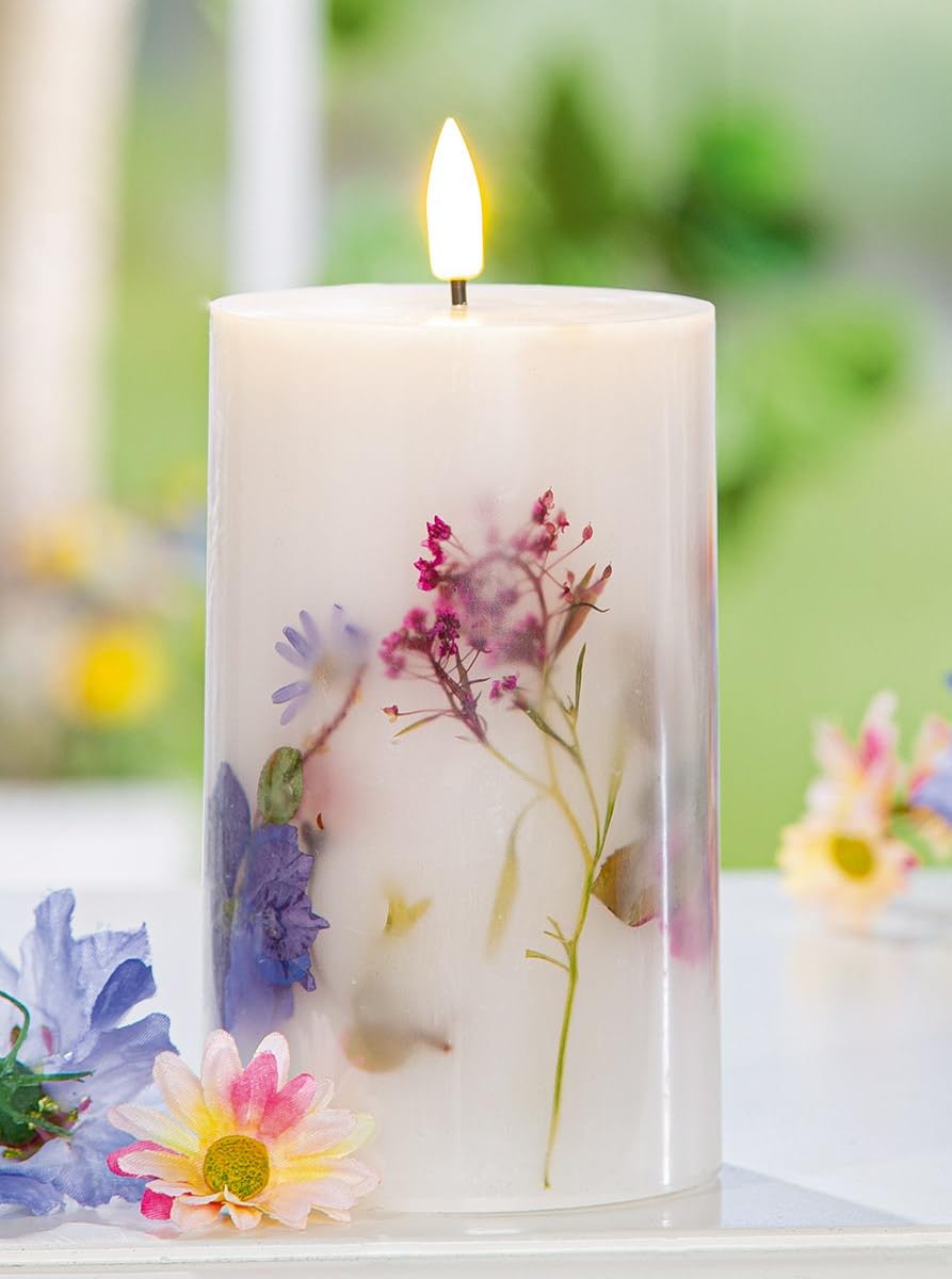 Bougie LED pilier design floral en cire pour décoration de salon chaleureuse