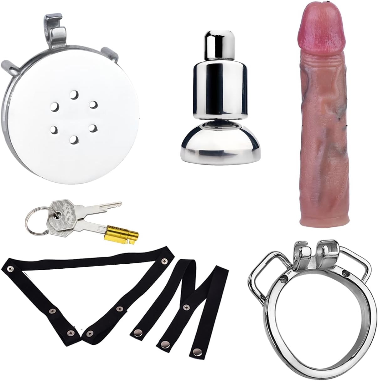 Black Silicone Male Cock Cage Chastity Device with 4 Sizes of Rings and Keys Belt, Lightweight Adjustable Male Chastity Cage with Hollow Dildo Adult Sex Toy for Men - with 55mm Ring