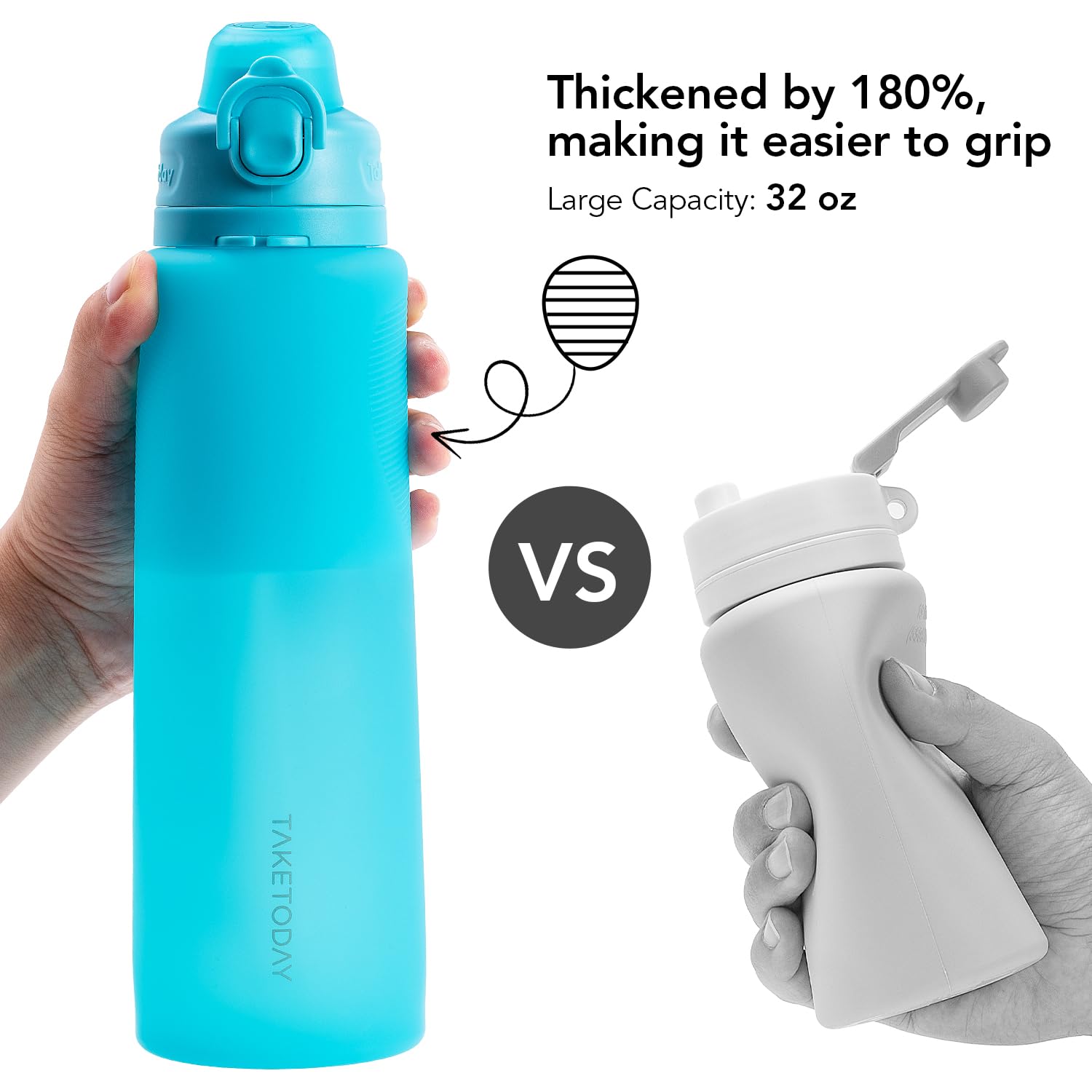 TakeToday Faltbare Reise-Wasserflasche mit Strohhalm, BPA-frei, Silikon, auslaufsicher, für Wandern, internationale Reisen, Outdoor, 900 ml, Blau