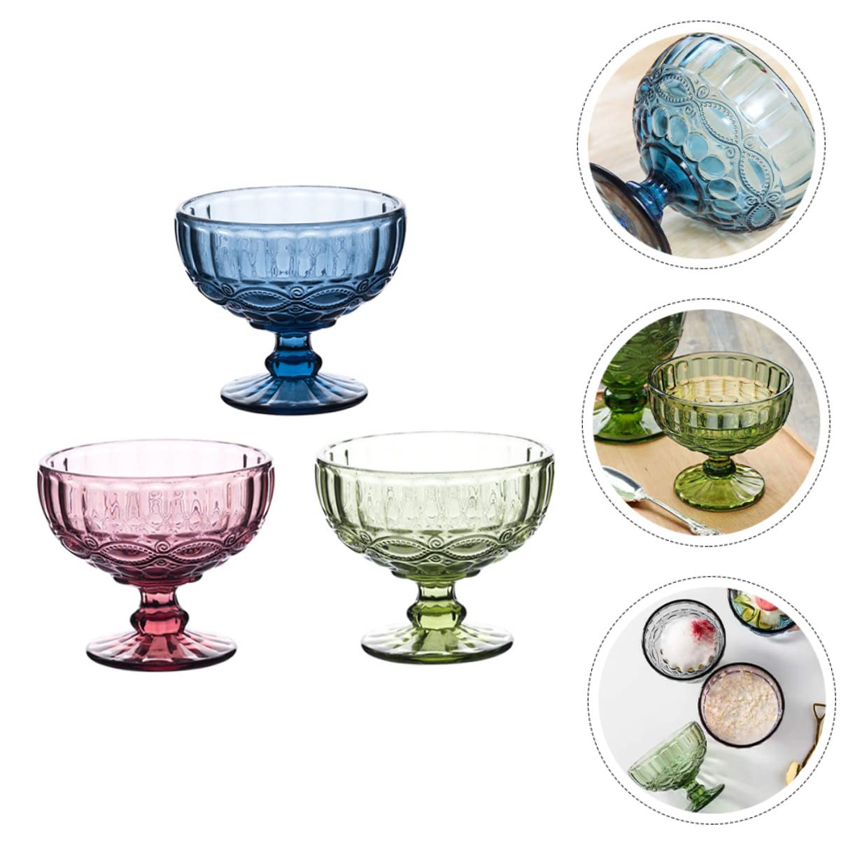 DECHOUS Transparente Eisbecher und Sicher aus Glas 3 Stück Hitzebeständig mit Elegantem Blumenmuster für Festliche Anlässe und Restaurants