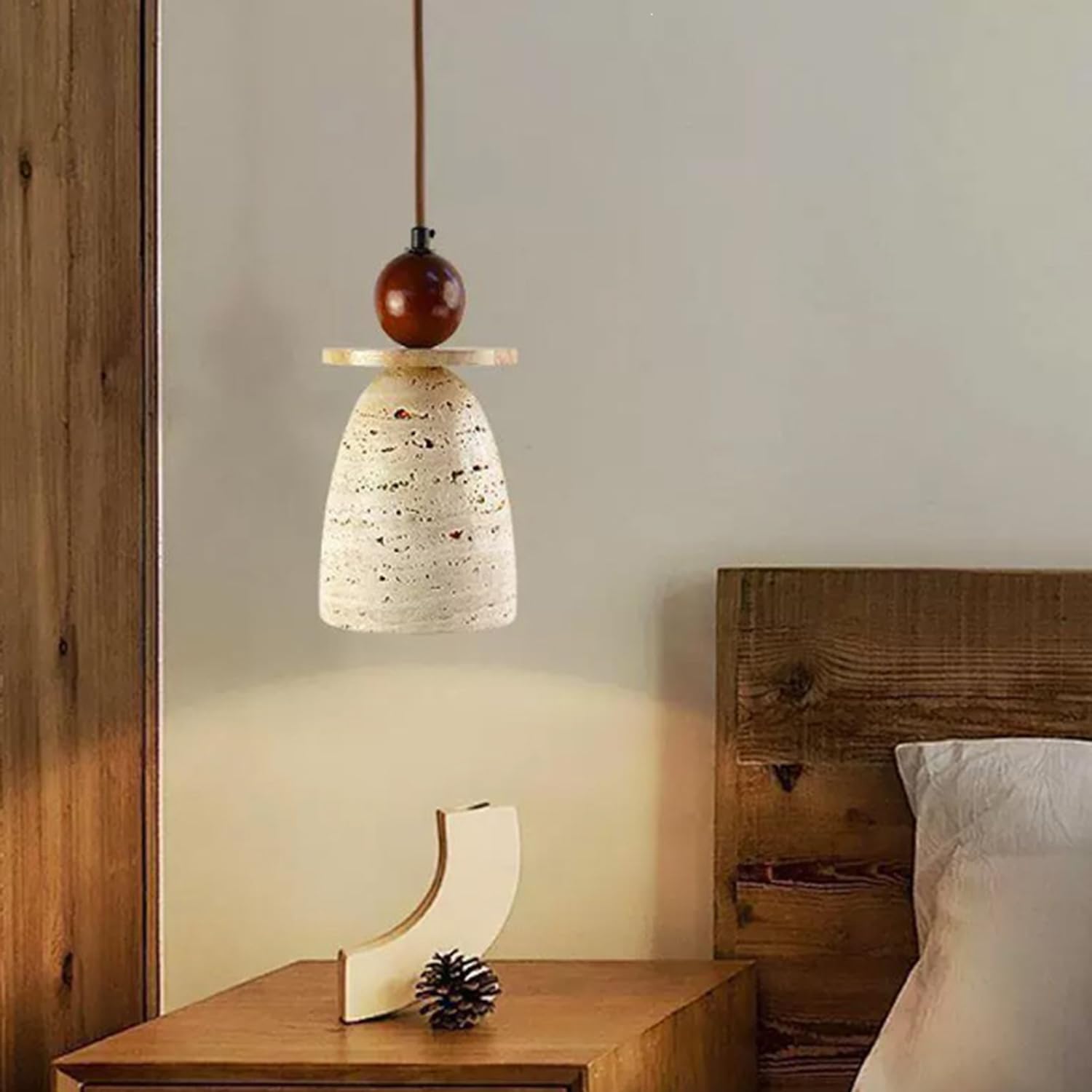 Lampada a sospensione in travertino giallo Lampadario a da 8,6 pollici in pietra di porosa naturale Decorazioni for la casa Illuminazione Decorazione