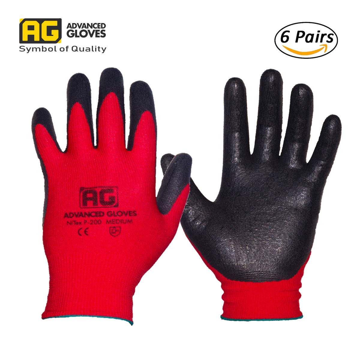 AG NiTex P200 RD, Nitrile Foam Coated Gloves, 6 pairs (Medium)