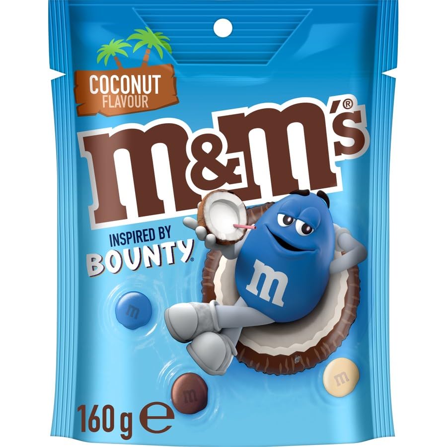 M&M's Coconut Flavoured Milk Chocolate With A Thin Crisp Shell, Snack & Share Bag 160g (Imported)