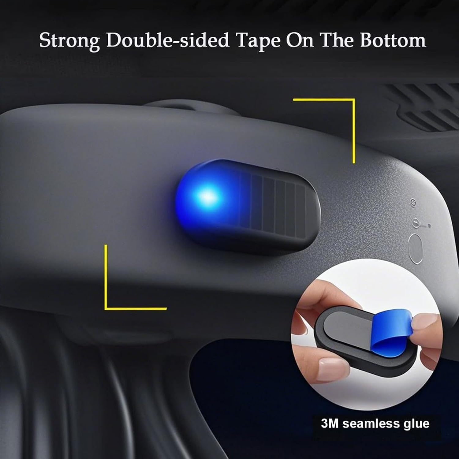 2Pcs Car Solar Power Simulated Dummy Alarm Device Anti-Theft LED Flashing Security Light Fake Lamp Automotive Warning Interior Safety Lights with USB Charger Port (2 Blue)