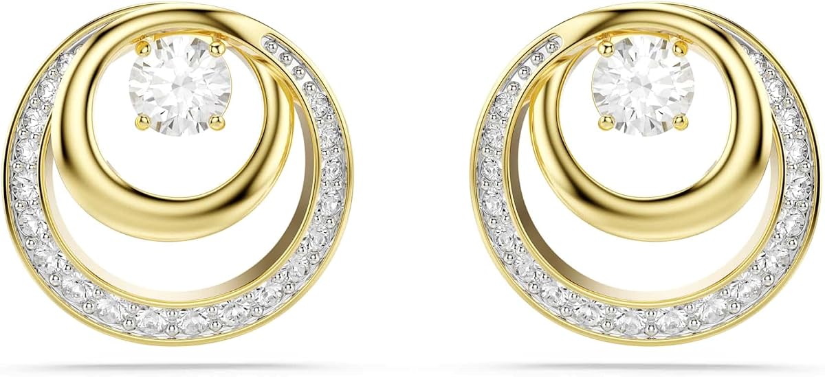 Pendientes Swarovski Hyperbola, talla redonda, blanco, baño en tono oro | Corte redondo