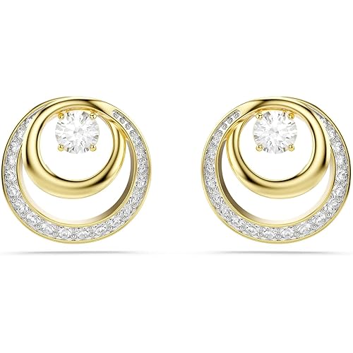 Swarovski Hyperbola stud earrings, Round cut, White, Gold-tone plated