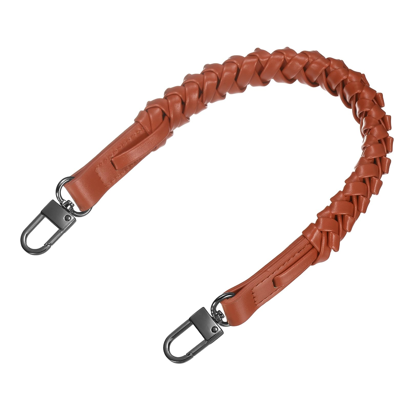 sourcing map Braided Purse Strap, 1Pc 44.7cm/17.6" Orange-Red PU Leather Replacement Handle, Short Handbag Strap Top Braided Handle with Black Buckles for Underarm Bags, Handbags, Bucket Bags